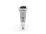 Silver Fancy Black Princess Cut Halo Diamond Split Shank Ring with Prong Setting_13