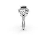 Silver Fancy Black Princess Cut Halo Milgrain Diamond Engagement Ring with Leaf Band and Four-Prong Setting_14