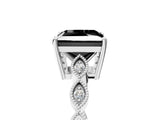Silver Fancy Black Princess Cut Solitaire Diamond Ring with Infinity Twist Band and Four-Prong Setting_11