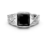 Silver Fancy Black Princess Cut Solitaire Intertwined Band Prong Setting Ring_6