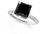Silver Fancy Black Princess Cut Solitaire Split Shank Pave Diamond Engagement Ring with Four-Prong Setting_55