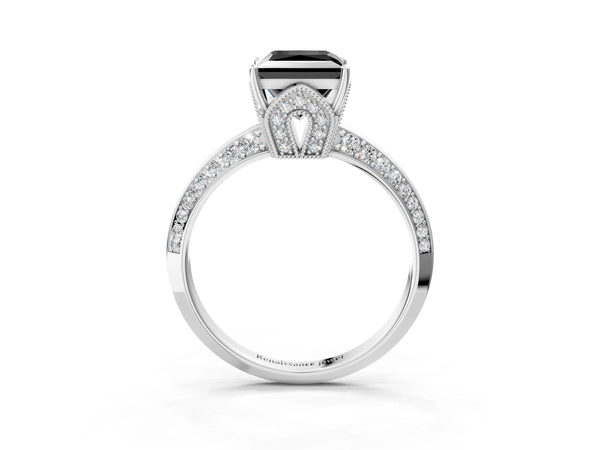 Sterling Silver Princess Cut Graduated Pave Engagement Ring Setting for Black Center