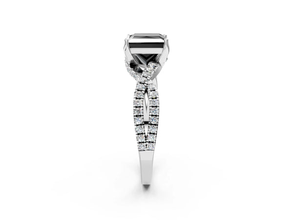 Sterling Silver Princess Cut Twisted Split Shank Engagement Ring Setting for Black Center