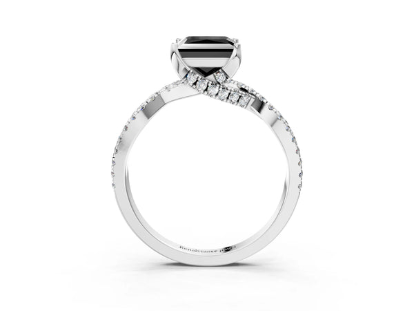 Sterling Silver Princess Cut Twisted Split Shank Engagement Ring Setting for Black Center