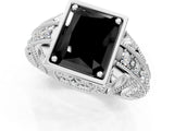 Silver Fancy Black Radiant Cut Brilliant Milgrain Filigree Diamond Ring with Square Prong Setting_7
