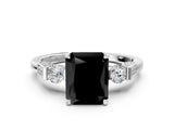 Silver Fancy Black Radiant Cut Brilliant Three-Stone Pave Band with Four-Prong Setting_6