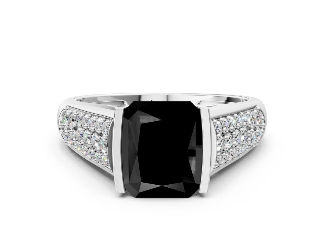 Silver Fancy Black Radiant Cut Cut Diamond Channel Set Pave Band with Tension Prong Setting_12