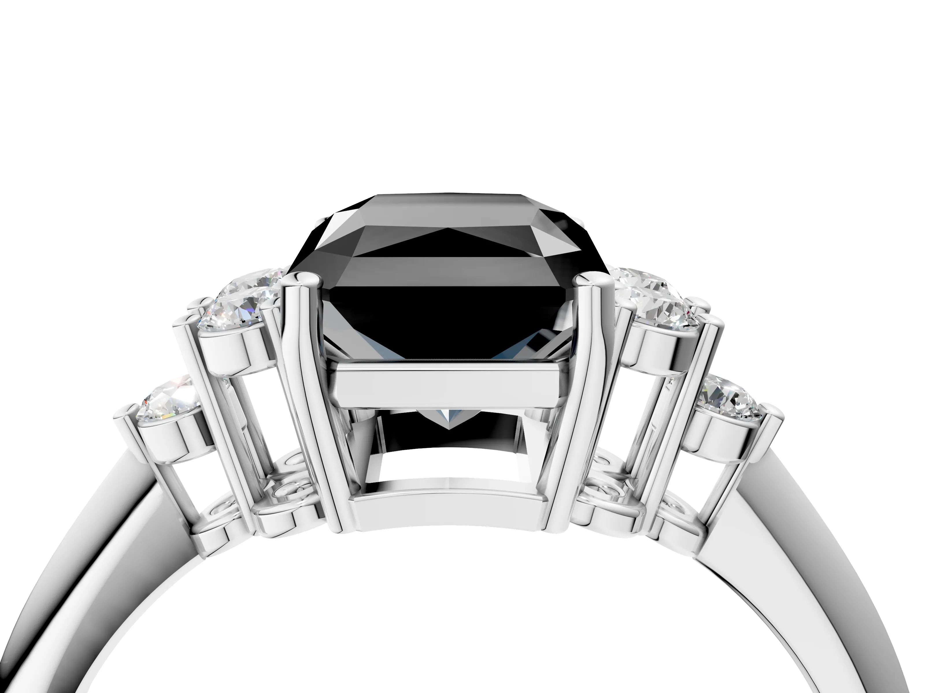 Silver Fancy Black Radiant Cut Cut Diamond Cluster Ring with Solitaire Band and Four-Prong Setting_22