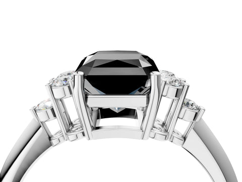 Silver Fancy Black Radiant Cut Cut Diamond Cluster Ring with Solitaire Band and Four-Prong Setting_22