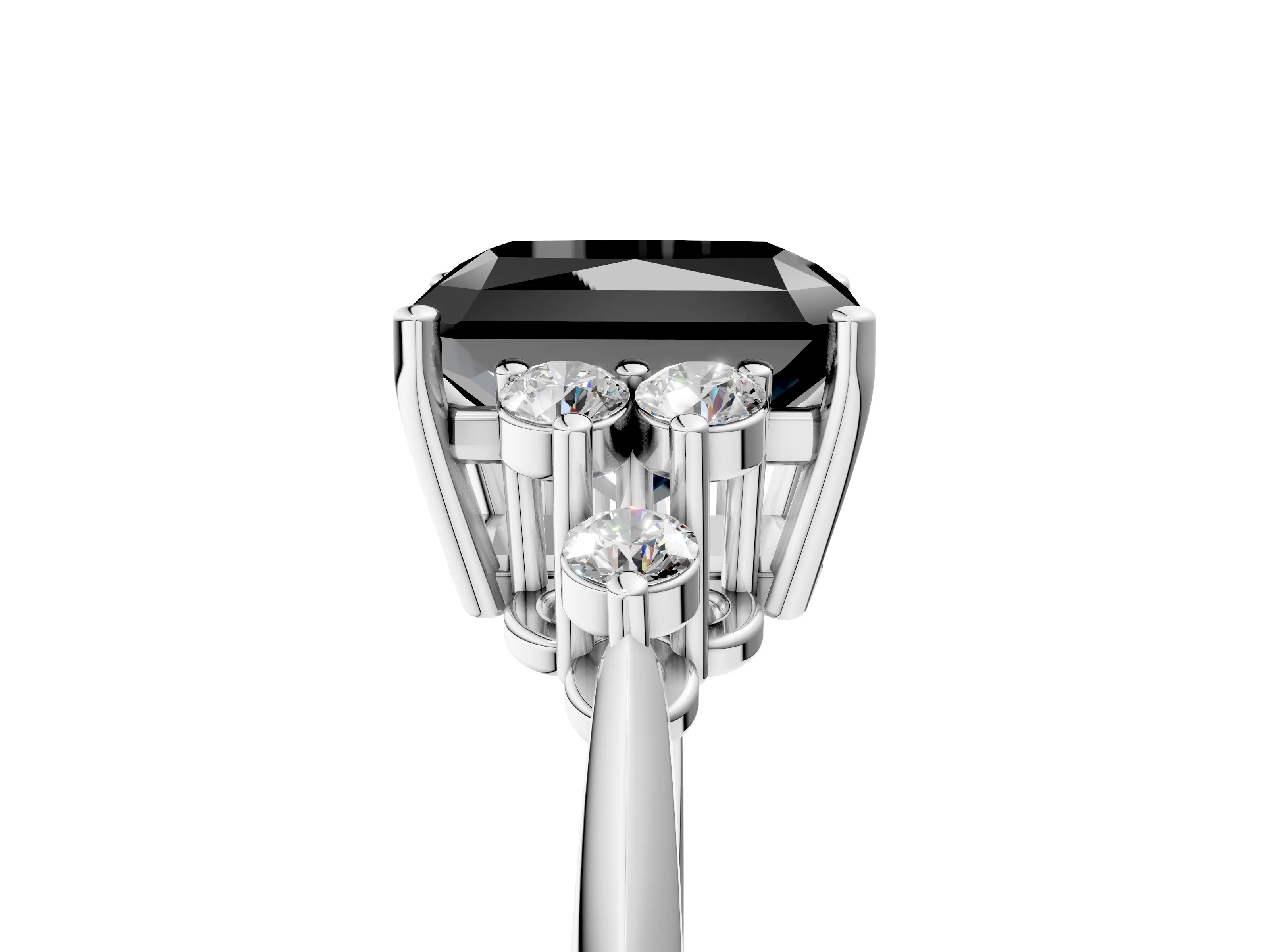 Silver Fancy Black Radiant Cut Cut Diamond Cluster Ring with Solitaire Band and Four-Prong Setting_23