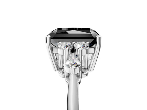 Silver Fancy Black Radiant Cut Cut Diamond Cluster Ring with Solitaire Band and Four-Prong Setting_23