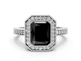 Silver Fancy Black Radiant Cut-Cut Diamond Halo Engagement Ring with Pave Band and Prong Setting_12