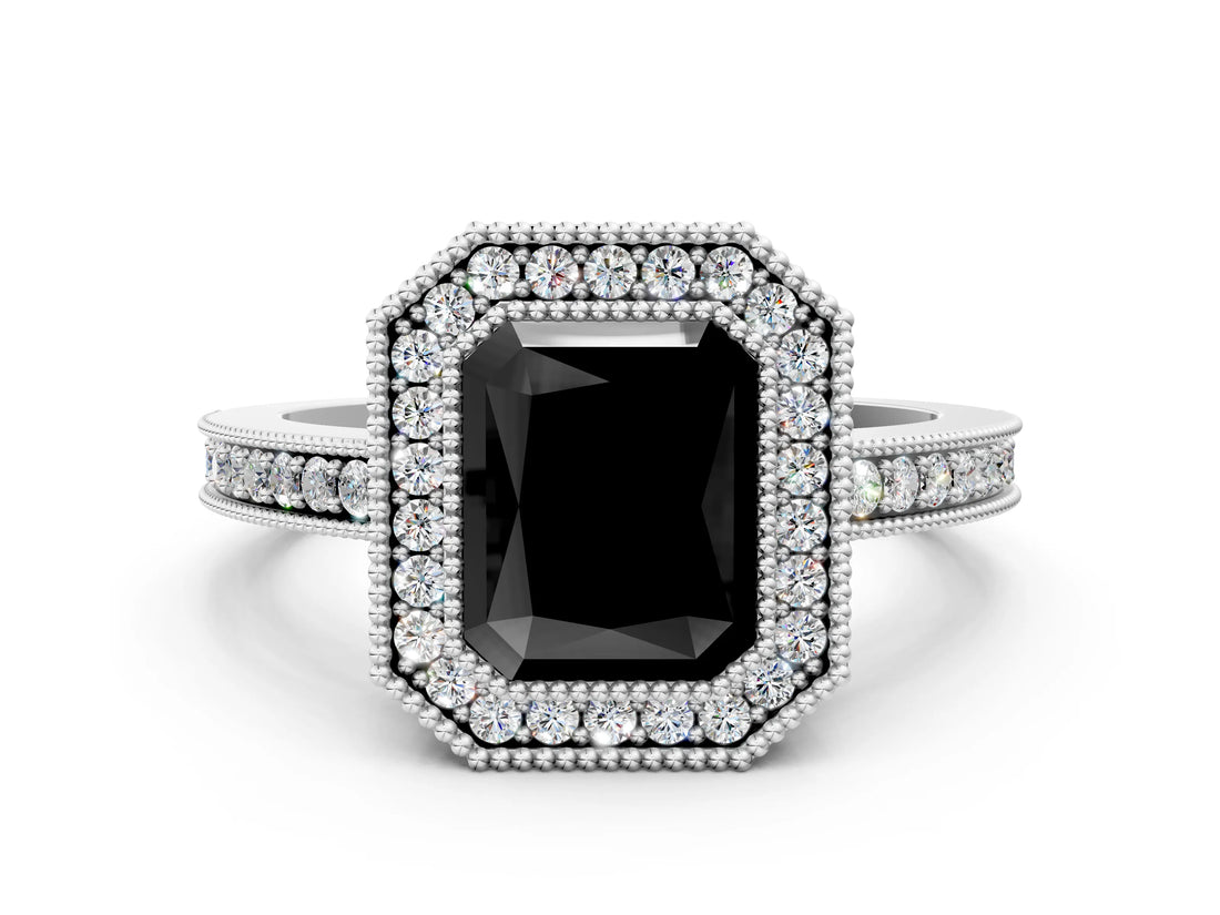 Silver Fancy Black Radiant Cut Cut Halo Pavé Diamond Ring_12