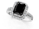 Silver Fancy Black Radiant Cut Diamond Double Halo Ring with Split Shank and Four-Prong Setting_7