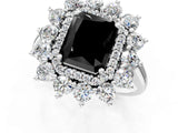 Silver Fancy Black Radiant Cut Diamond Floral Double Halo Engagement Ring with Prong Setting_139