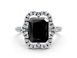 Silver Fancy Black Radiant Cut Diamond Floral Halo Split Shank Prong Setting Ring_6