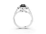 Silver Fancy Black Radiant Cut Diamond Floral Halo Split Shank Prong Setting Ring_9