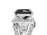 Silver Fancy Black Radiant Cut Diamond Halo Ring with Split Shank and Bezel Accents and Four-Prong Setting_11