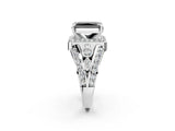 Silver Fancy Black Radiant Cut Diamond Halo Ring with Split Shank and Bezel Accents and Four-Prong Setting_8