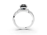 Silver Fancy Black Radiant Cut Diamond Halo Ring with Split Shank and Bezel Accents and Four-Prong Setting_9
