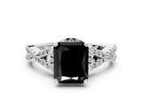 Silver Fancy Black Radiant Cut Diamond  Halo Twist Band Solitaire Prong Setting Ring_12