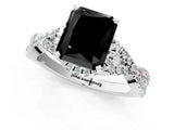 Silver Fancy Black Radiant Cut Diamond  Halo Twist Band Solitaire Prong Setting Ring_13