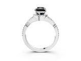 Silver Fancy Black Radiant Cut Diamond  Halo Twist Band Solitaire Prong Setting Ring_15
