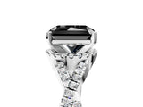 Silver Fancy Black Radiant Cut Diamond  Halo Twist Band Solitaire Prong Setting Ring_17