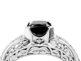 Silver Fancy Black Radiant Cut Diamond Pave Art Deco Split Shank Ring with Four-Prong Setting_10