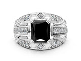 Silver Fancy Black Radiant Cut Diamond Pave Art Deco Split Shank Ring with Four-Prong Setting_6
