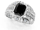 Silver Fancy Black Radiant Cut Diamond Pave Art Deco Split Shank Ring with Four-Prong Setting_7