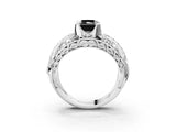 Silver Fancy Black Radiant Cut Diamond Pave Art Deco Split Shank Ring with Four-Prong Setting_9