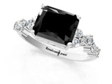 Silver Fancy Black Radiant Cut Diamond Scattered Round Accent Ring with Prong Setting_1