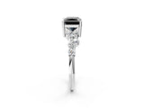 Silver Fancy Black Radiant Cut Diamond Scattered Round Accent Ring with Prong Setting_2
