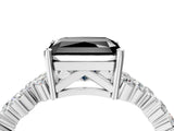 Silver Fancy Black Radiant Cut Diamond Scattered Round Accent Ring with Prong Setting_4