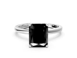 Silver Fancy Black Radiant Cut Diamond Solitaire Ring with Classic Band and Four-Prong Setting_6