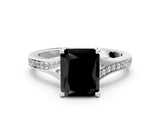 Silver Fancy Black Radiant Cut Diamond Solitaire Ring with Pavé Band and Prong Setting_12