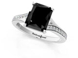 Silver Fancy Black Radiant Cut Diamond Solitaire Ring with Pavé Band and Prong Setting_13