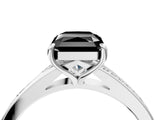 Silver Fancy Black Radiant Cut Diamond Solitaire Ring with Pavé Band and Prong Setting_16