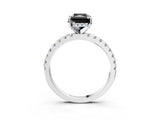 Silver Fancy Black Radiant Cut Diamond Solitaire Ring with Round  Pavé Band and Four-Prong Setting_27