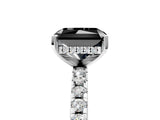 Silver Fancy Black Radiant Cut Diamond Solitaire Ring with Round  Pavé Band and Four-Prong Setting_29