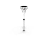Silver Fancy Black Radiant Cut Diamond Three-Stone Engagement Ring with Prong Setting and Pavé Band_8