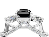 Silver Fancy Black Radiant Cut Diamond Three-Stone Ring with Prong Setting and Pavé Band_10