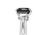 Silver Fancy Black Radiant Cut Diamond Three-Stone Ring with Prong Setting and Pavé Band_11