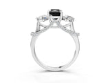Silver Fancy Black Radiant Cut Diamond Three-Stone Ring with Prong Setting and Pavé Band_9