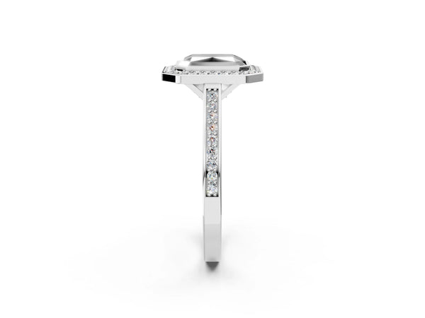 Silver Fancy Black Radiant Cut Halo Bezel Diamond Pave Band Ring