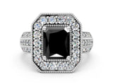 Silver Fancy Black Radiant Cut Halo Diamond Engagement Ring with Pave Split Shank and Four-Prong Setting_6