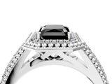 Silver Fancy Black Radiant Cut Halo Diamond Ring with Beaded Split Shank and Four-Prong Setting_10