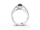 Silver Fancy Black Radiant Cut Halo Diamond Ring with Beaded Split Shank and Four-Prong Setting_9