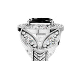 Silver Fancy Black Radiant Cut Halo Milgrain Diamond Engagement Ring with Leaf Band and Four-Prong Setting_17